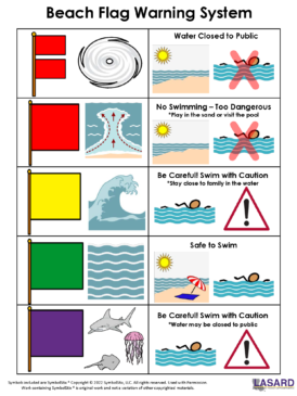 Visual Cue showing what the warning flags mean a beach.