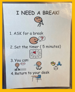 5 step intructions for a child who needs a classroombreak. 